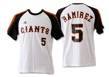 【ADIDASウェア】 P69467 GIANTS ジャイアンツ 背番号 Tシャツ 3 stripe2 5番 ラミレス WSP WHITE/BLACK M