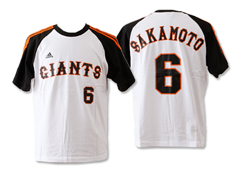 【ADIDASウェア】 P69468 GIANTS ジャイアンツ 背番号 Tシャツ 3 stripe2 6番 坂本 WSP WHITE/BLACK XL