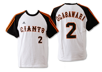 【ADIDASウェア】 P69474 GIANTS ジャイアンツ 背番号 Tシャツ 3 stripe2 2番 小笠原 WSP WHITE/BLACK M