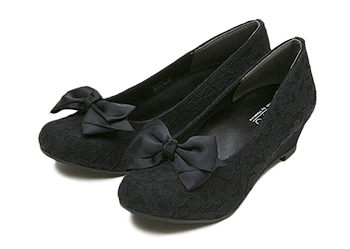 ≪キレらくパンプス≫ 【NUOVO】 ヌオーヴォ ストレッチウェッジパンプス NE30049 ST WEDGE 4 ヒール4cm 15SP BLACK LACE 25